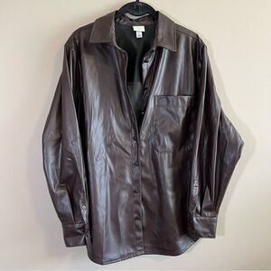 ✨ A New Day Brown Faux Leather Button Up Top Medium